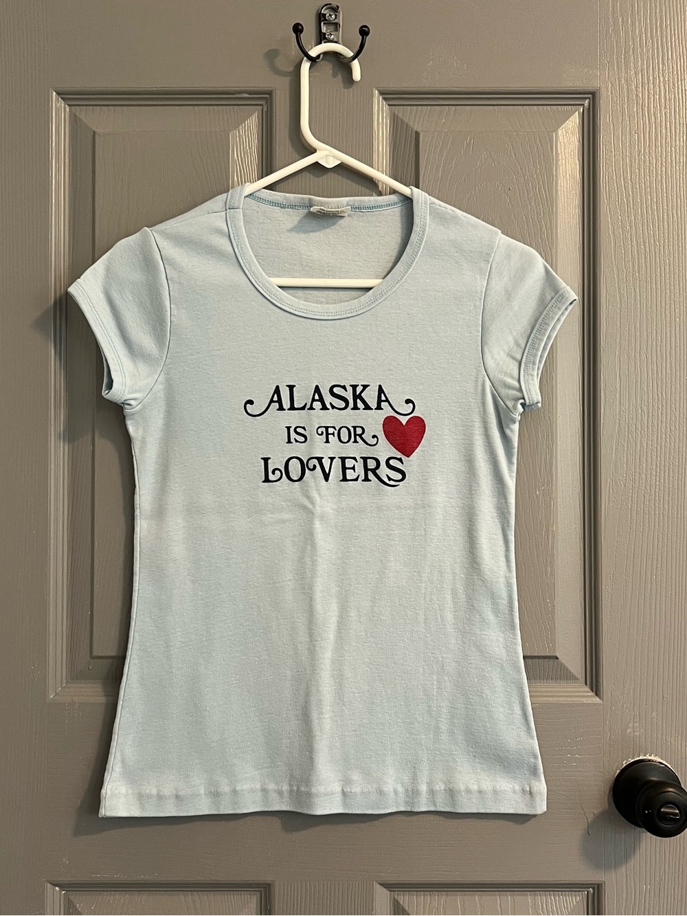 Alaska Is For Lovers Light Blue Graphic Tee Vintage Y2K